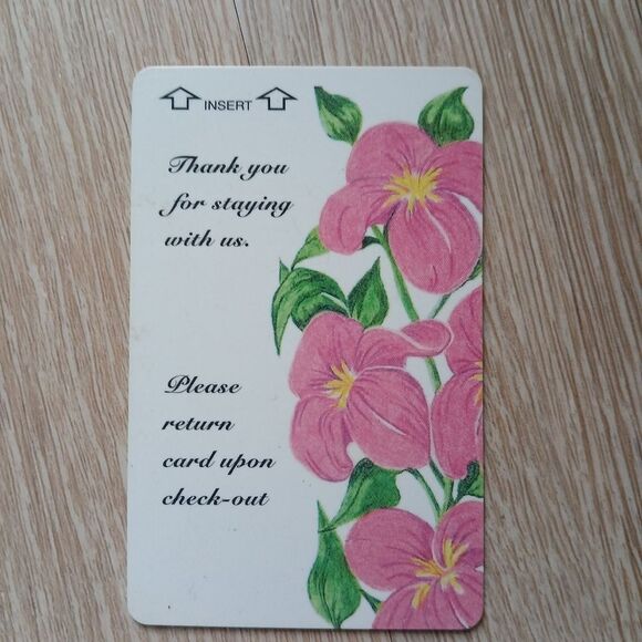 Un Branded Kustom Hotel Room Key Card with Instructions Floral Design - Picture 3 of 3